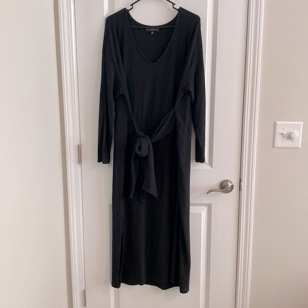 Black V-Neck Tie Front Dress